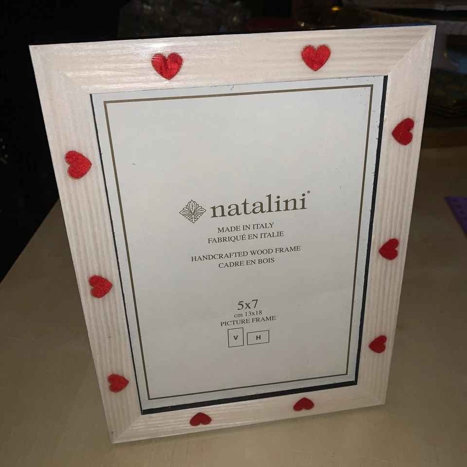 Natalini 5" x 7" Photo Picture Frame Ivory Pearl White Red Hearts Made in Italy - Image 2 of 4