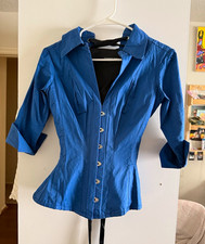 Corset Story Blue Corset Shirt Top Size 22 Lace-Up Back Boned Solid