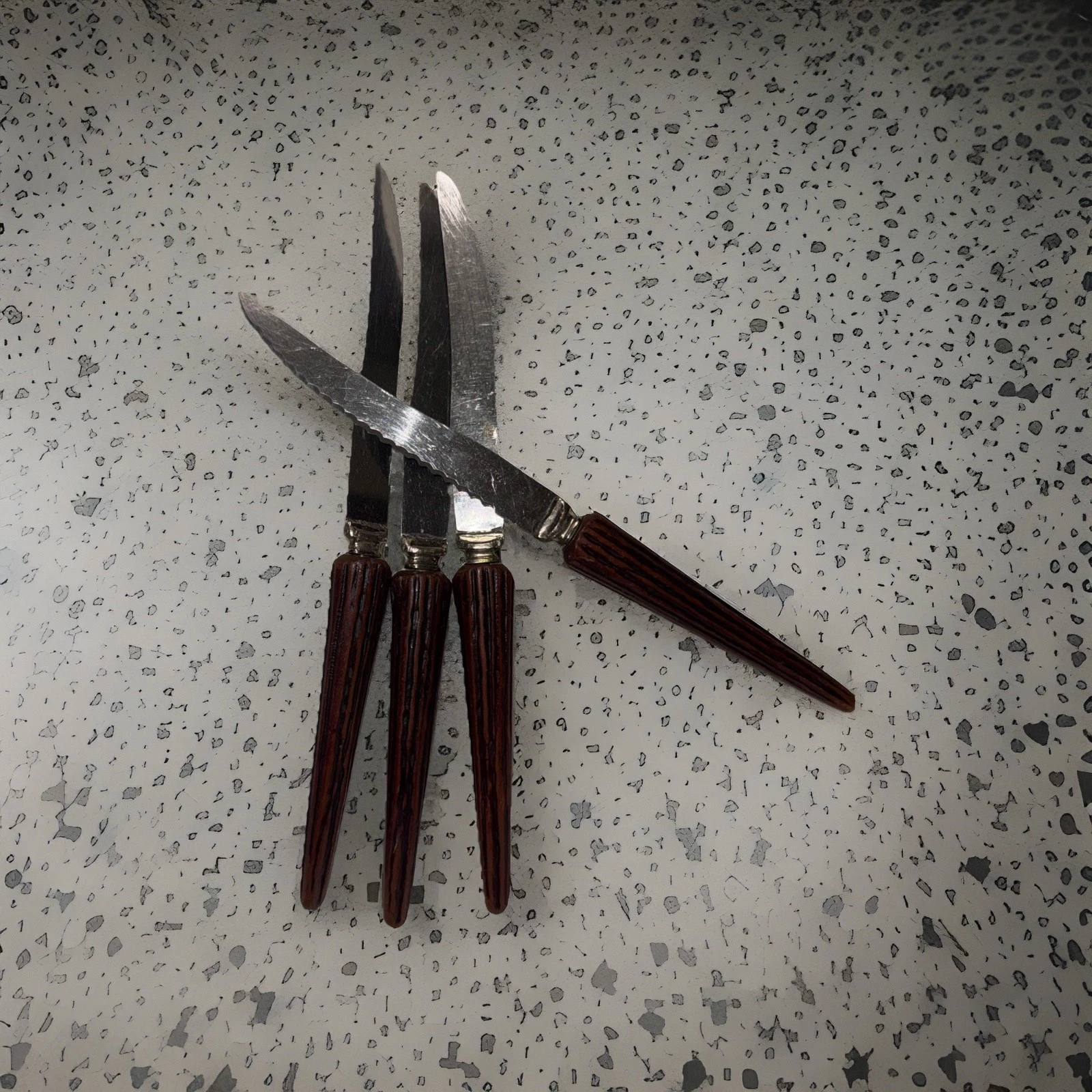 Vtg Regent Sheffield England Steak Knives Faux Antler Handle Set Of 4 Serrated