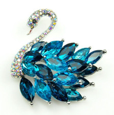 small swan brooches teal Rhinestone Crystal Bird brooch Pin animal lover Gift