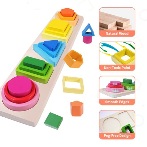 Montessori Toys for 1+ Year Old, Wooden Baby Stacking Sorting Toys for - Picture 5 of 7