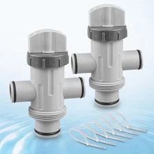 2 Pack Dual Split Hose Plunger Valve with 6 Zip Ties for Intex Pool Hoses