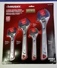 Husky 4-Piece Double Speed Adjustable Wrench Set Two 6", One 8" & One 10" - NEW