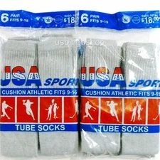 12 Pairs New Gray Mens Cotton Athletic Sports Crew Tube Socks 9-15