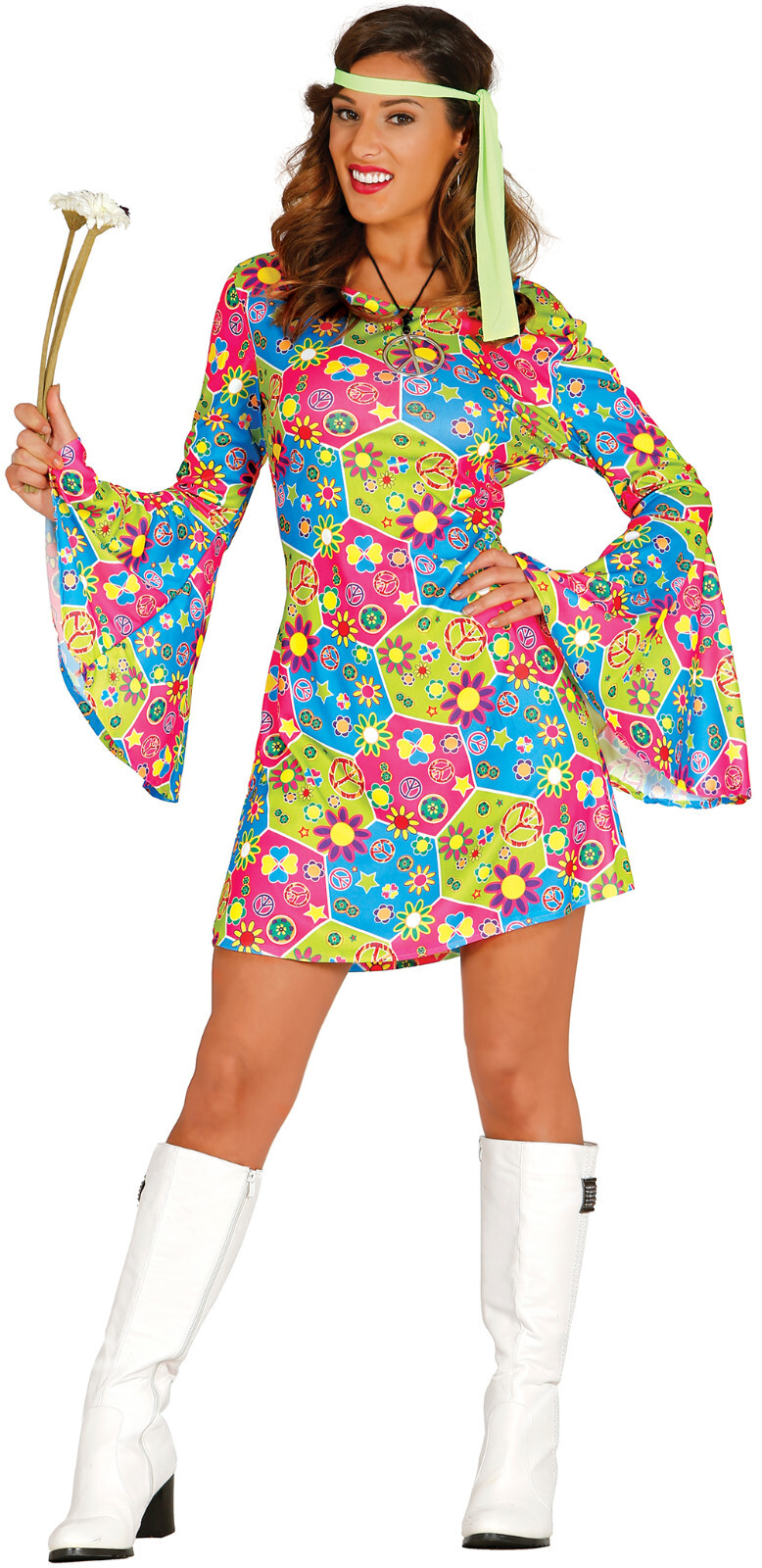 Disfraz Groovy Niña Damas Vestido Elegante Hippie Años 60 70 Hippy Mujeres Adultos Años 60