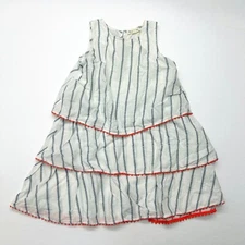 Tucker + Tate Striped Tiered Woven Dress Girls 6 White Sleeveless Pom Pom Trim