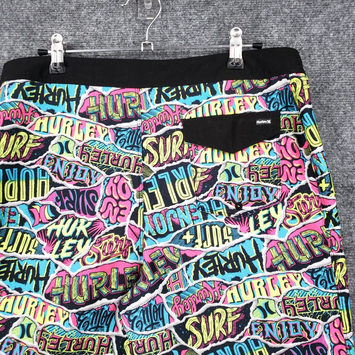 Hurley Swim Trunks Mens 29 Neon Pink Blue Ripped Sticker Hurley Swim Trunks Mens 29 Neon Pink Blue Ripped Sticker