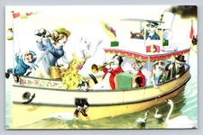 Eugen Hartung Mainzer Vintage Postcard Dressed Cats Kittens Steamboat Party Ride