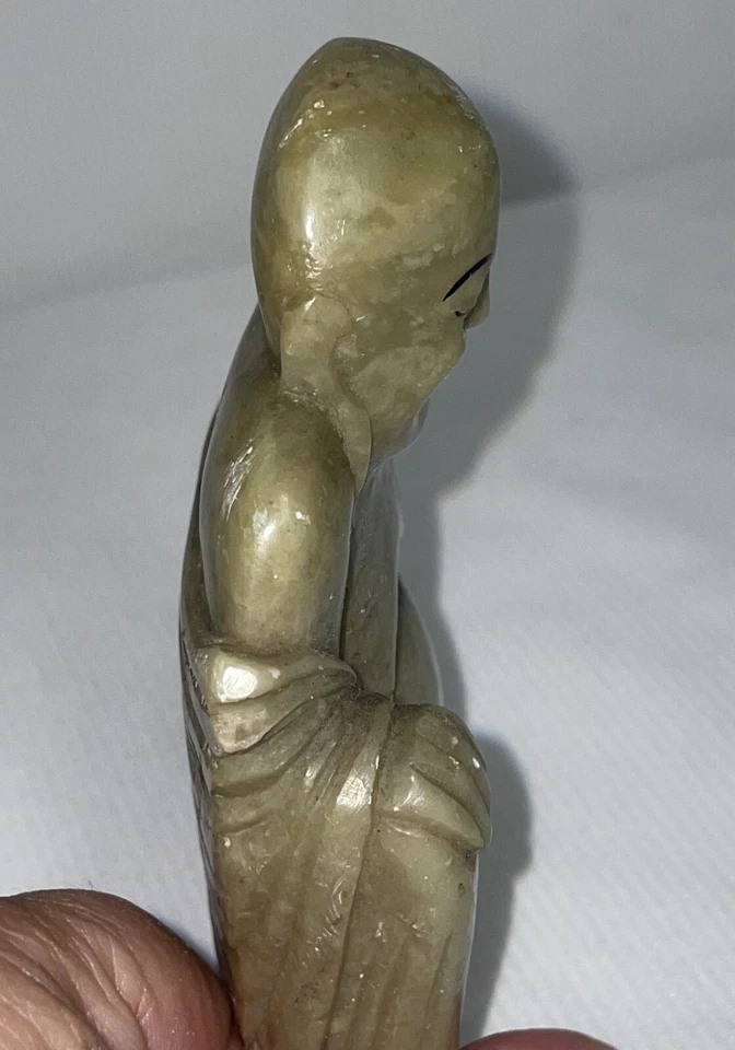 Китайский камень Будда улыбающийся ручной резьбы фигурка бумаги вес 4 x 3 x 1 дюймов Zen - Изображение 4 из 4