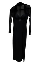 VTG Tower Long Black Dress, Sheer Sleeves, Built In Bra M