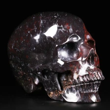 Huge 5.0" Chicken Bloodstone Carved Crystal Skull, Realistic, Crystal Healing