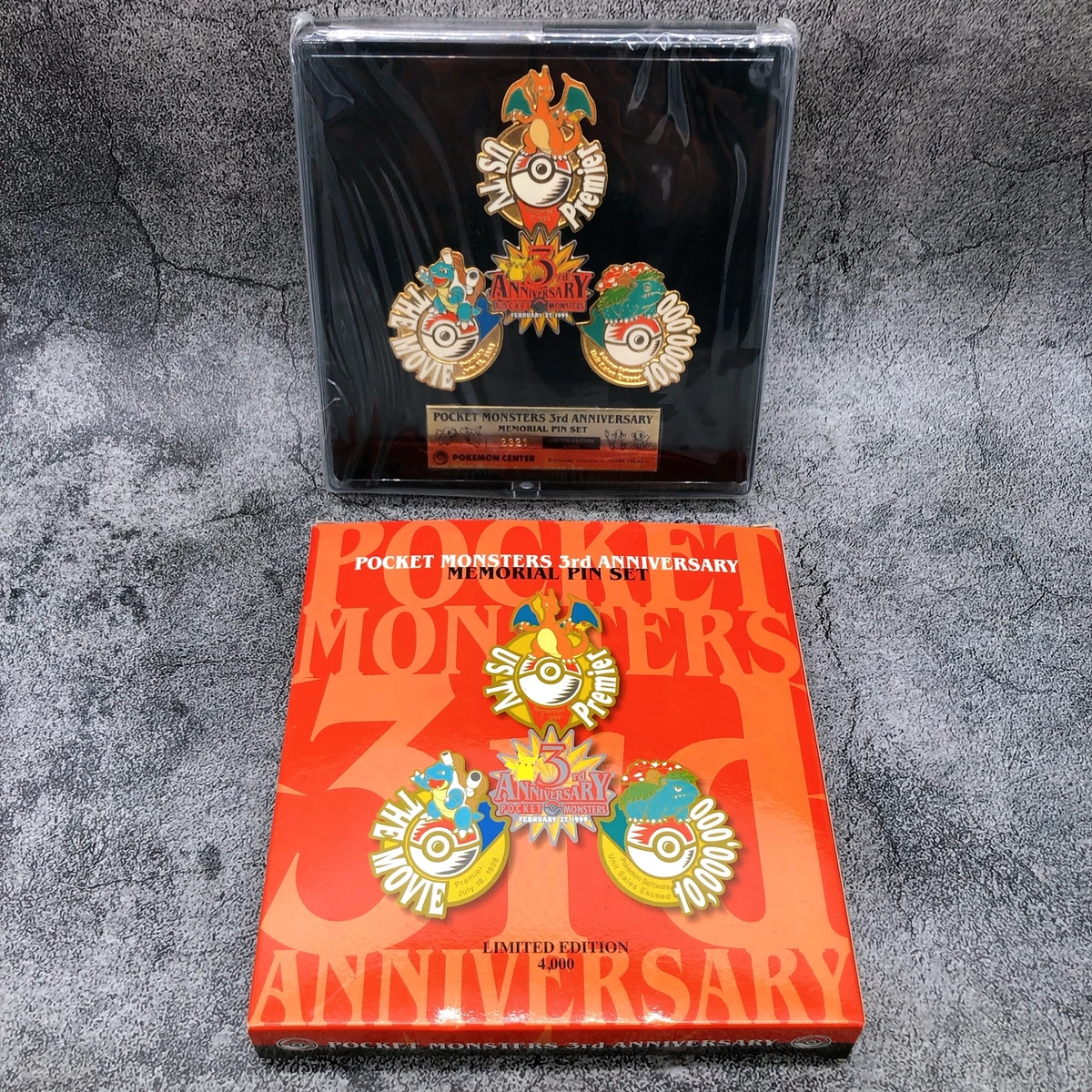 Pokemon 3rd Anniversary Memorial Pin Set Limited Charizard Blastoise Venusaur