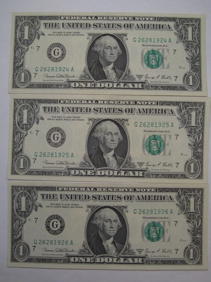 3 CU Crisp 1969-D Sequential FRN Notes. Serial # G26281924A-26A. #34 - Image 2 of 4