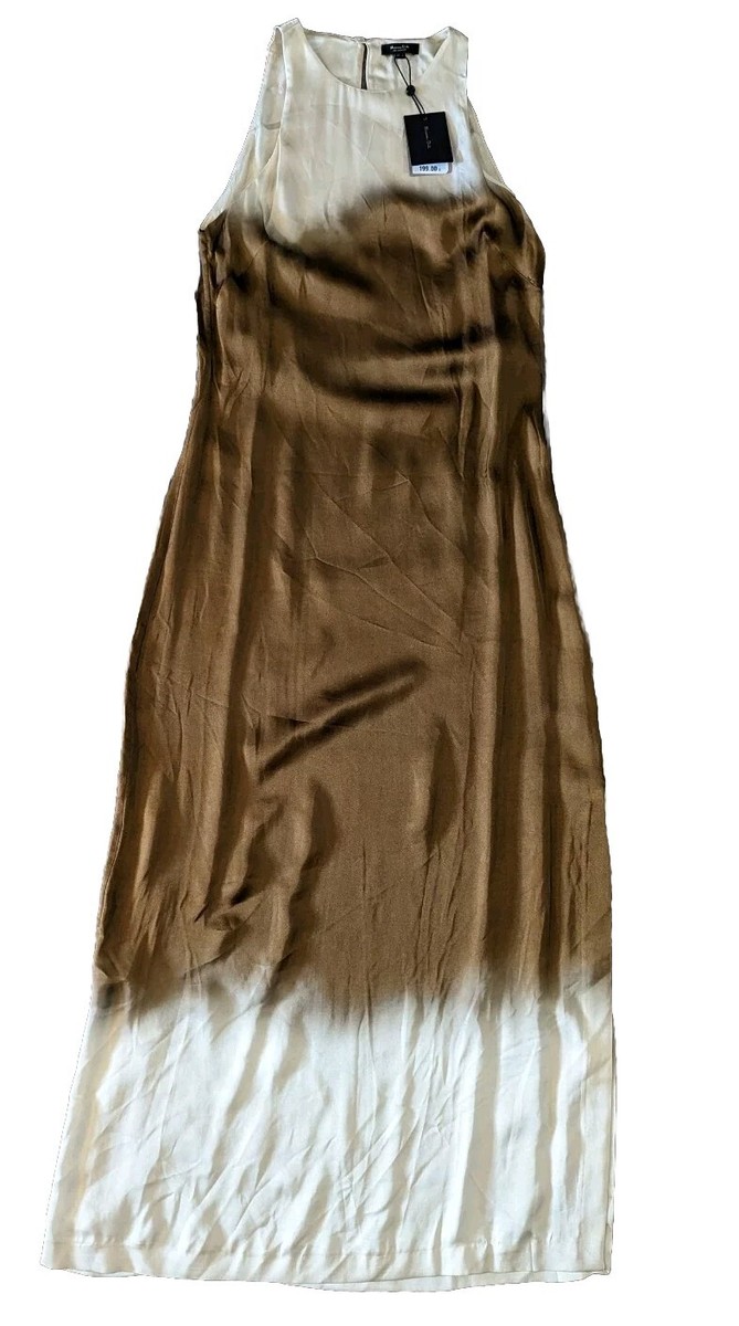massimo dutti brown dress MASSIMO DUTTI Size S Brown Viscose See Through Long Sleeve Dress