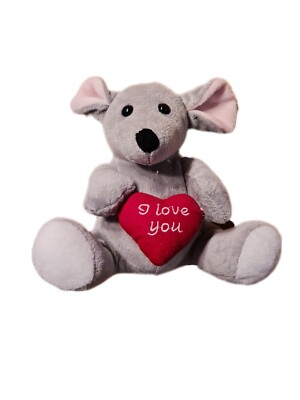 Stuffed Animal Heunec Mouse Gray with Heart I love you approx 20cm