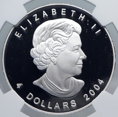 2004 CANADA UK Queen Elizabeth II ARCTIC FOX Old Silver Proof $4
