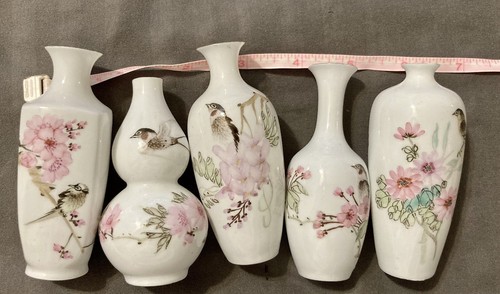 Vintage Chinese Vases - 5pc - 3.5inchs - Miniature Bud Flower Vases Org Box - Picture 3 of 19
