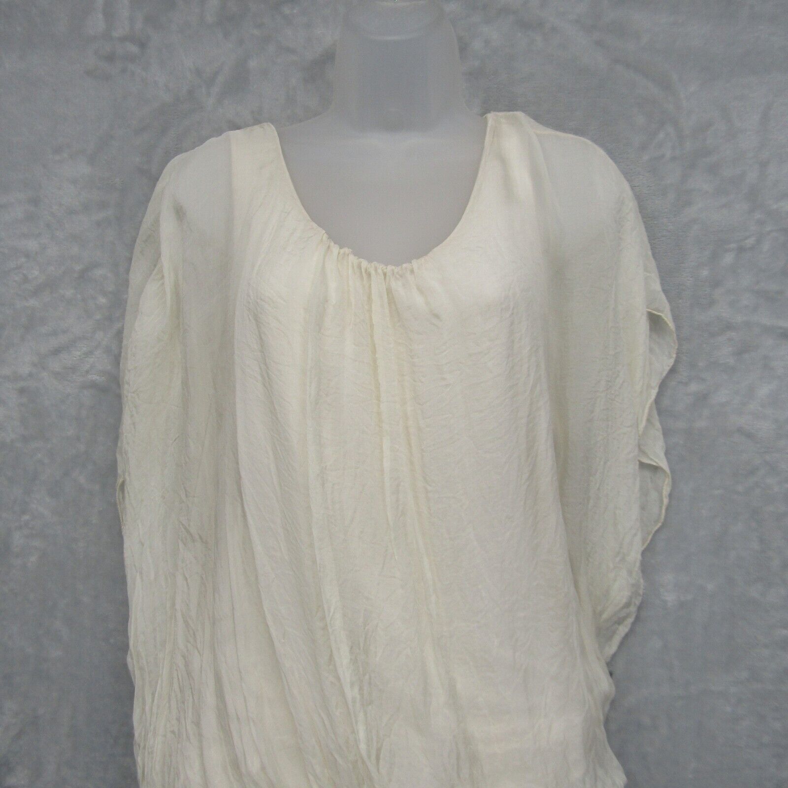 Elena Baldi Silk Blouse Size L White Cream Short … - image 2