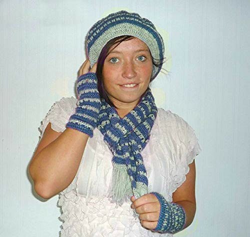 Crochet Pattern for Beret Hat, Scarf and Finger-Less Gloves, CP152 - Picture 4 of 5