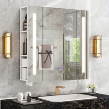 Mobile Specchio Bagno Specchio Contenitore Bagno con Ripiani e Luce LED
