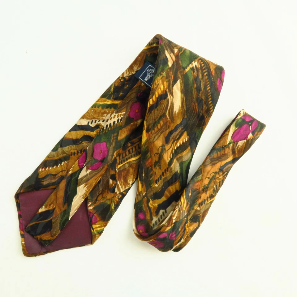 Hanover Tie Works Mens Watercolor Art Floral Flowers 52"x3.75" Purple Gold Green - Image 4 of 4