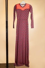 Mesh Sweetheart Neck Grey Triangle Print Statement Long Sleeve Maxi Dress XS S