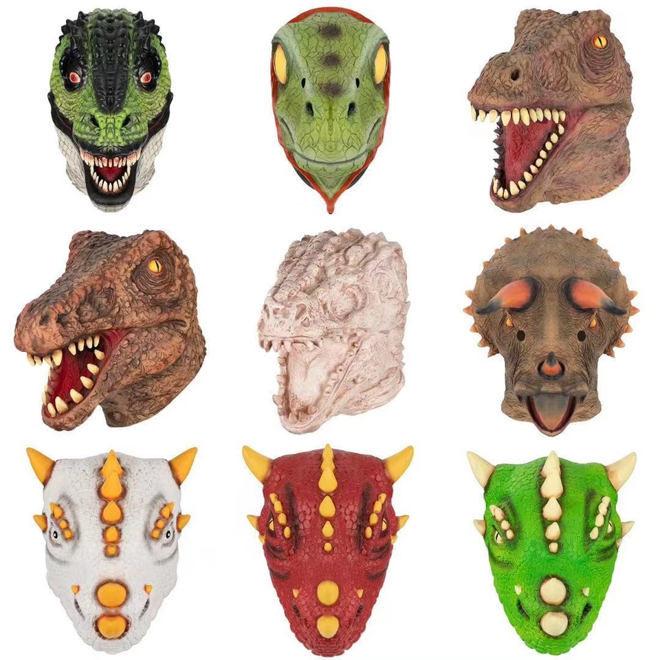 Halloween Masquerade Latex Facny Dinosaur Head Mask Creepy Party Cosplay Costume - Image 2 of 4