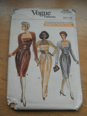 VINTAGE VOGUE PATTERNS 7098 DAMEN KLEID GRÖSSE 12-16 ungeschnitten