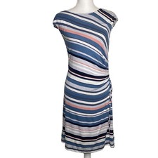Ann Taylor Loft Dress Women  Size Medium Striped Midi Sleeveless Ruched Stretch