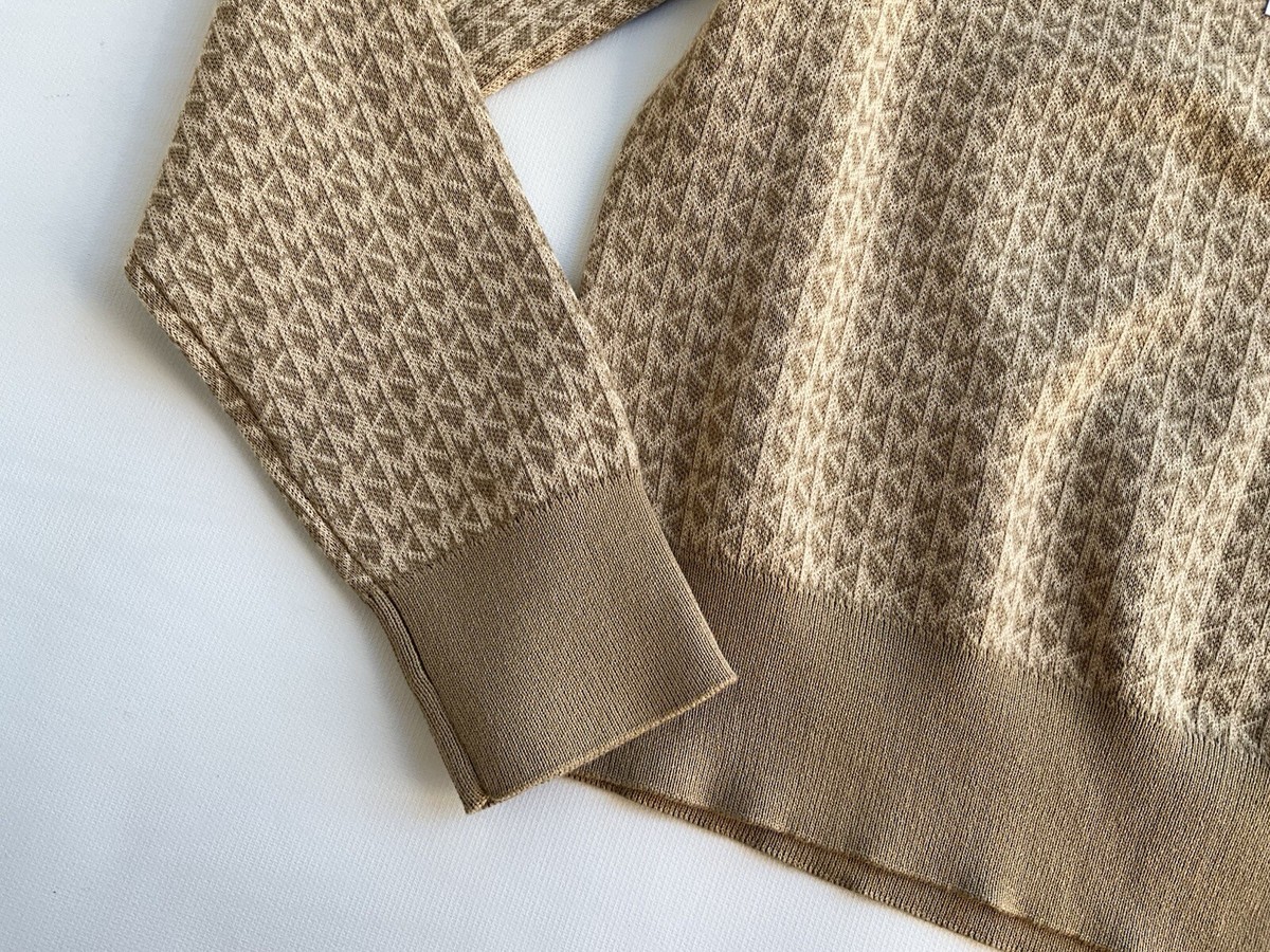 NWT Michael Kors MK Print Logo Sweater Crew Neck Knit Khaki Size M