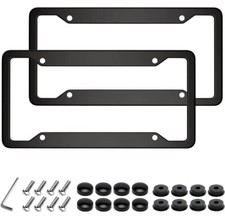 Black License Plate Frames 2 Packs, Black, Aluminum 