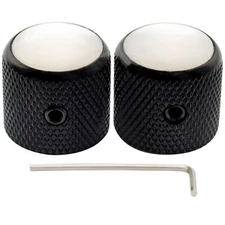 Musiclily Pro 2Pcs Black 1/4 Inch Steel Mother of Pearl Top Dome Guitar Knobs