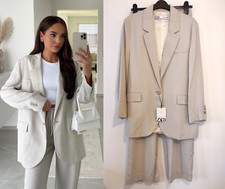 Zara Stone Oversized Blazer Jacket & Wide Leg Trousers Co Ord Size XS S