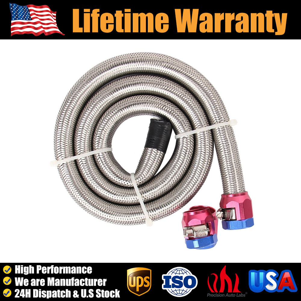 Super Flexible 3/8" Silver Stainless Steel Braided Hose – For Brake, Gas, Oil, Or Fuel Lines (3ft)