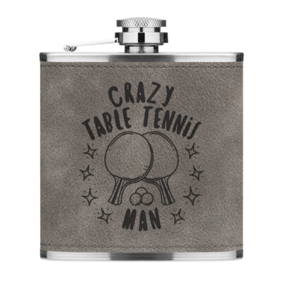 Crazy Tischtennis Mann Sterne 6 Unzen PU Leder Flachmann grau Tischtennis lustig