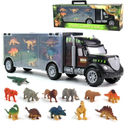36 MONTHS - 9 YEARS Akokie Dinosaur Toys for Boys Girls - Kids Toys Transport Carrier Truck with 12