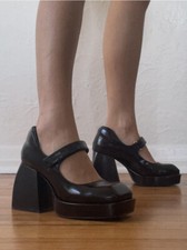Jeffrey Campbell Reine Platform Mary Jane Pump  In Black  Box Leather Sz 9.5