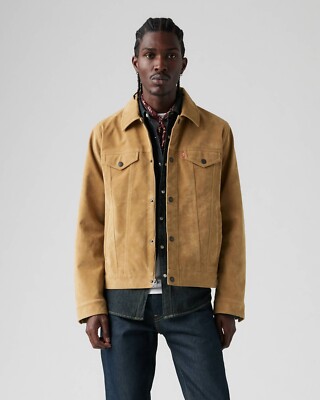 Men's Levi's Vintage Faux Cow Suede Trucker Jacket Standard Fit, Tan - Brown