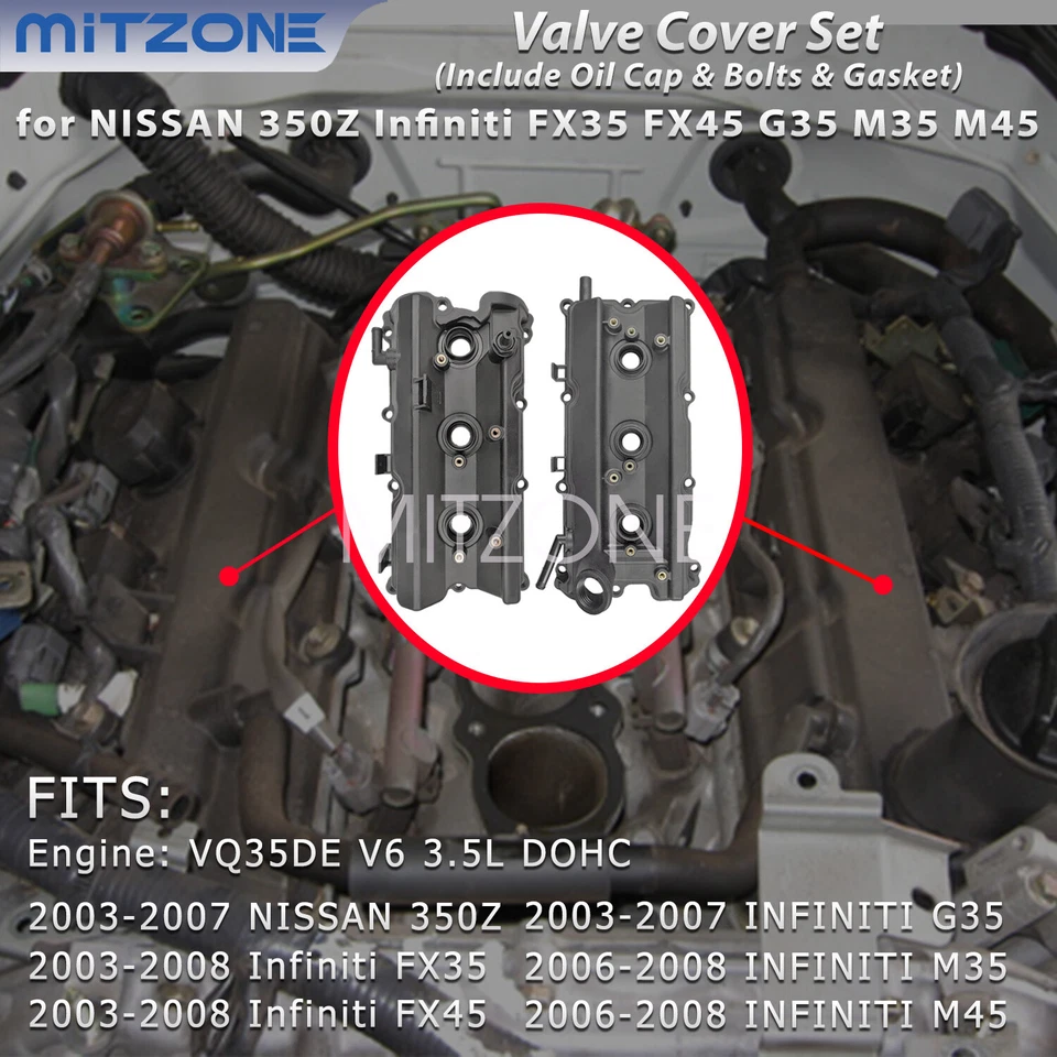 Juego de 2 piezas de cubierta de válvula con junta y tapa para 03-07 Infiniti FX35 G35 M35 Nissan 350Z Foto 3 de 4
