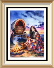 Bohemian Decor Romany Woman Art Print Gypsy Bow Top Wagon Caravan
