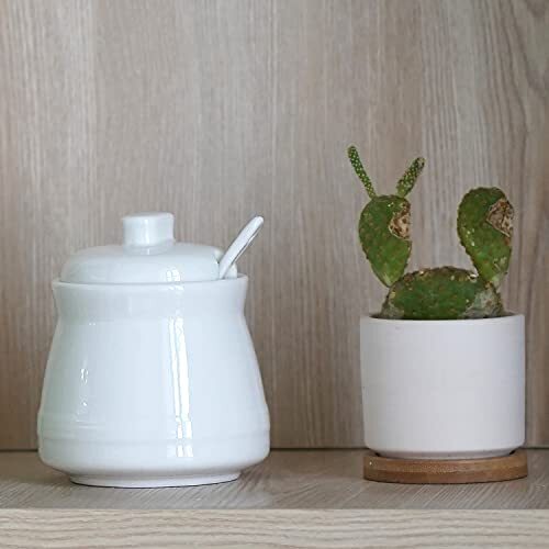 Ceramic Sugar Bowl with Lid and Spoon, 12oz Farmhouse Sugar Jar, White - Picture 5 of 6