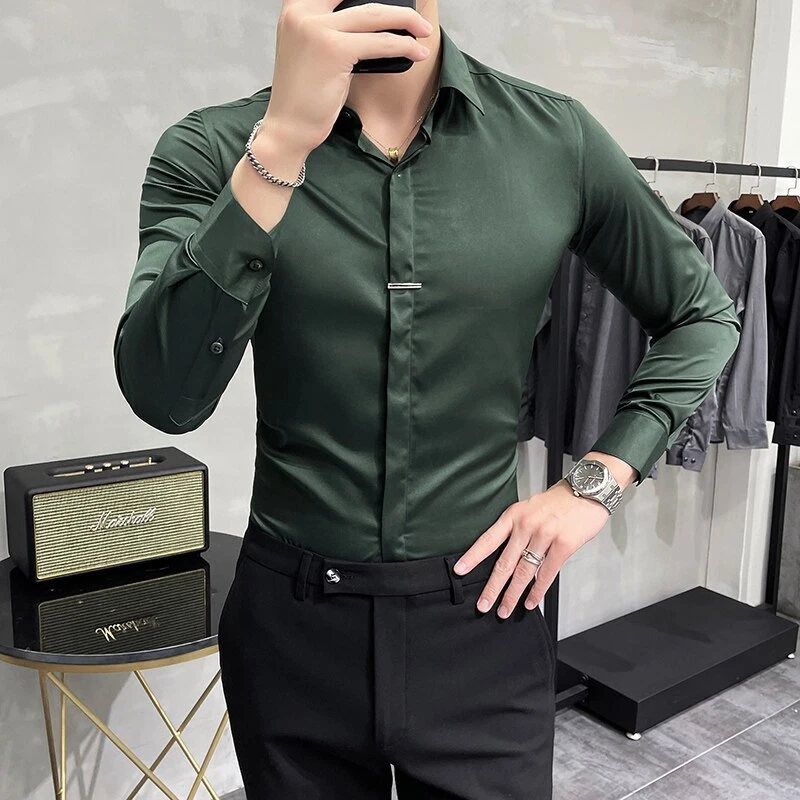 Camisa De Manga Larga Elegante Para Hombre Ropa De Vestir De Alta Gama  Ajustada