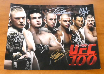 Brock Lesnar GSP UFC 100 Hand Signed 11x14 Photo w/ Henderson