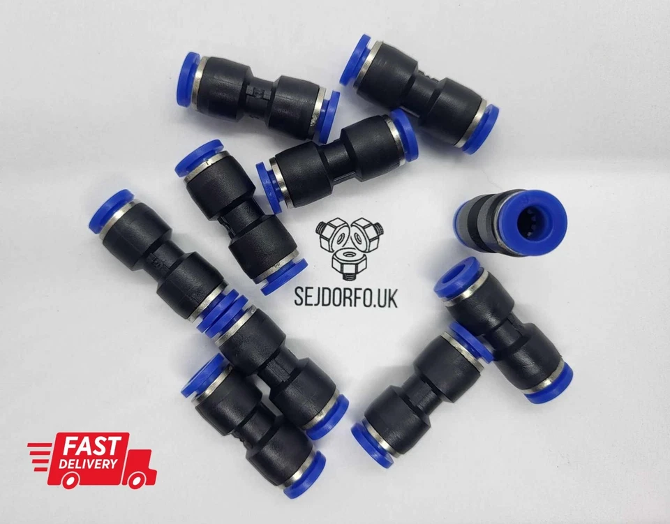 SEJDORFO 10 x 10mm Push In Connectors Straight Hose Pneumatic Air Quick Fitting 2 Way