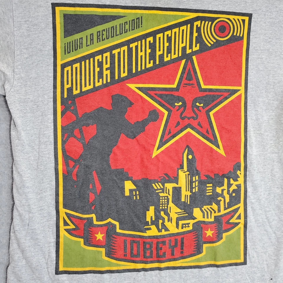 VINTAGE Obey Women Top M Gray Shirt Logo Power To The People Graphic Y2K READ - Image 2 of 4