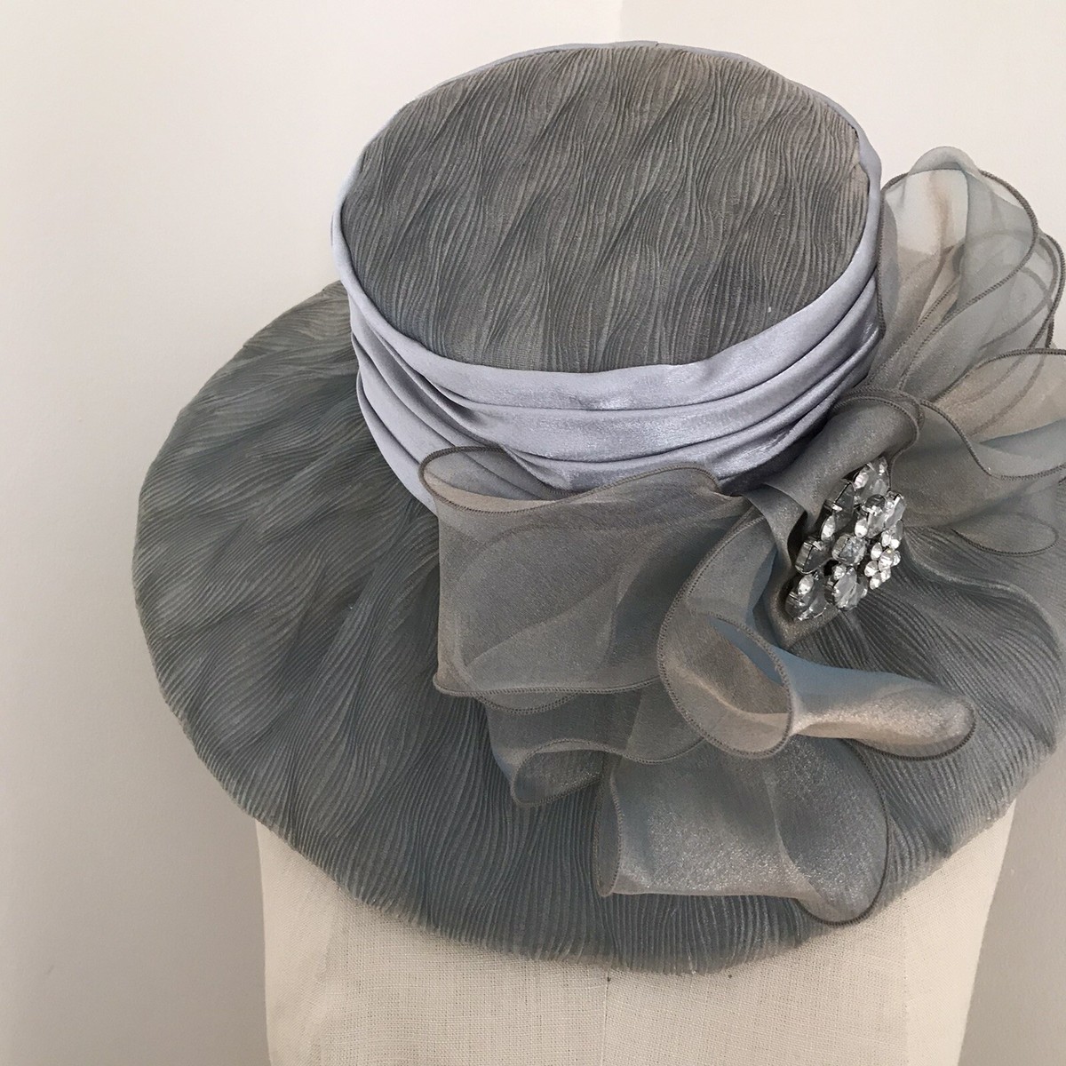 Whittall & Shon Women’s Silver Rhinestone Wide Brim Church Dress Hat w/ box Stunning Silver Church Dress Hat by Whittall & Shon main image 3