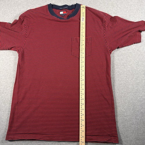 Vintage Tommy Hilfiger Striped Red Crest Logo 90s Pocket T Shirt Men’s Size L - Picture 6 of 6
