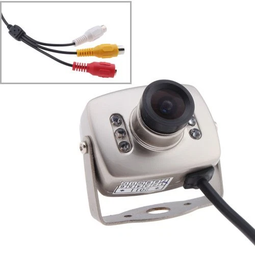 MINI TELECAMERA CAMERA A COLORI 6 LED IR RCA AUDIO VIDEO MICROFONO STAFFA SC0