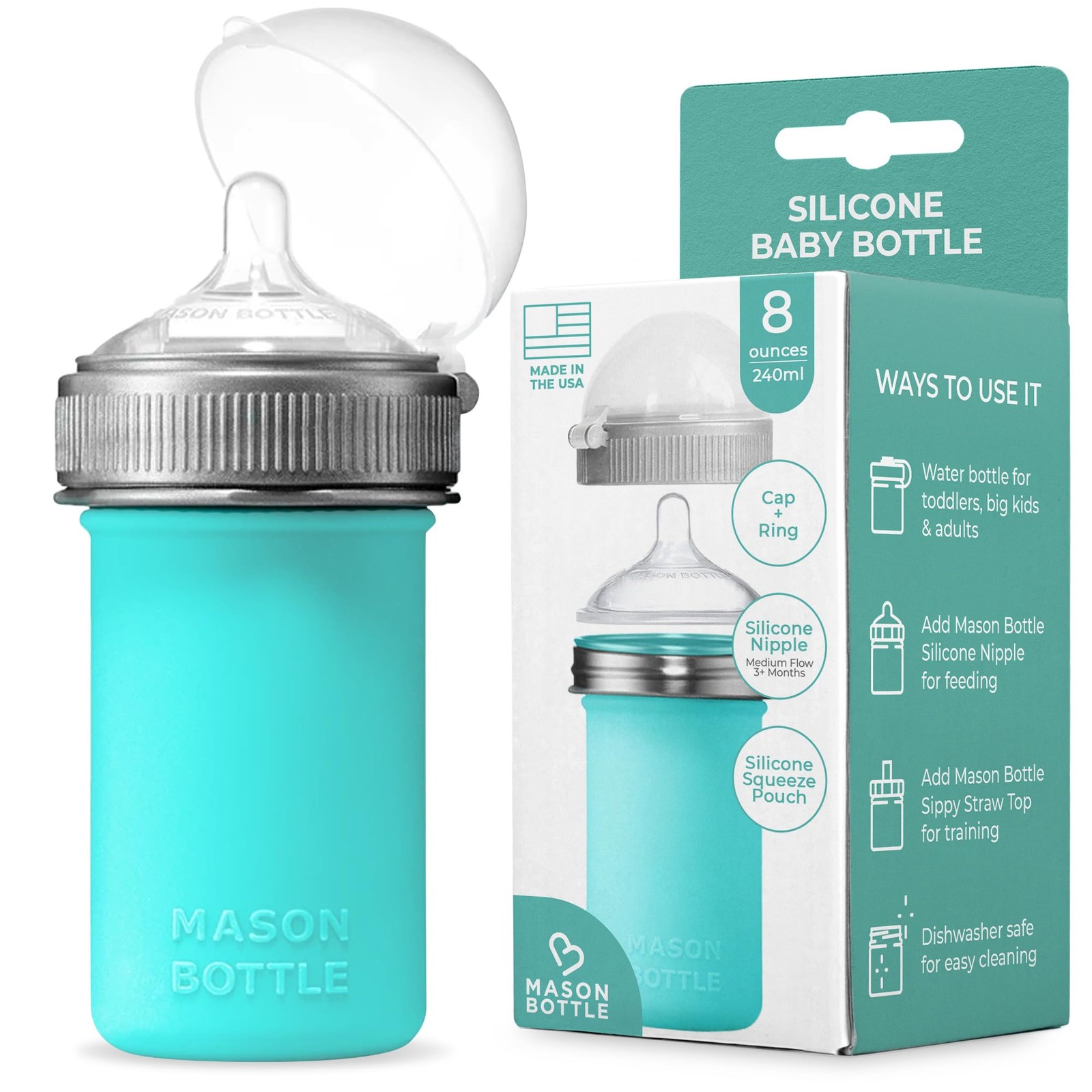 8oz Silicone Baby Bottle with Medium Flow Nipple (3+ Months)