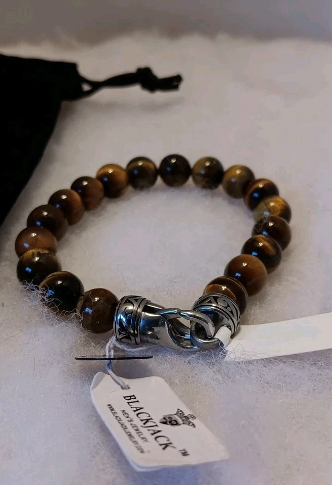 Pulsera BLACKJACK Hombre Ojo de Tigre Acero Inoxidable Cuentas BJB244TE Foto 4 de 4
